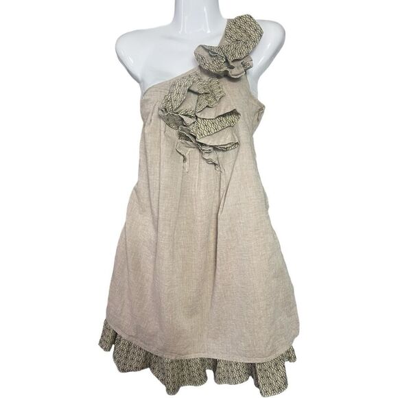 Anthropologie  Ryu Linen Blend One Shoulder Dress - Picture 1 of 11